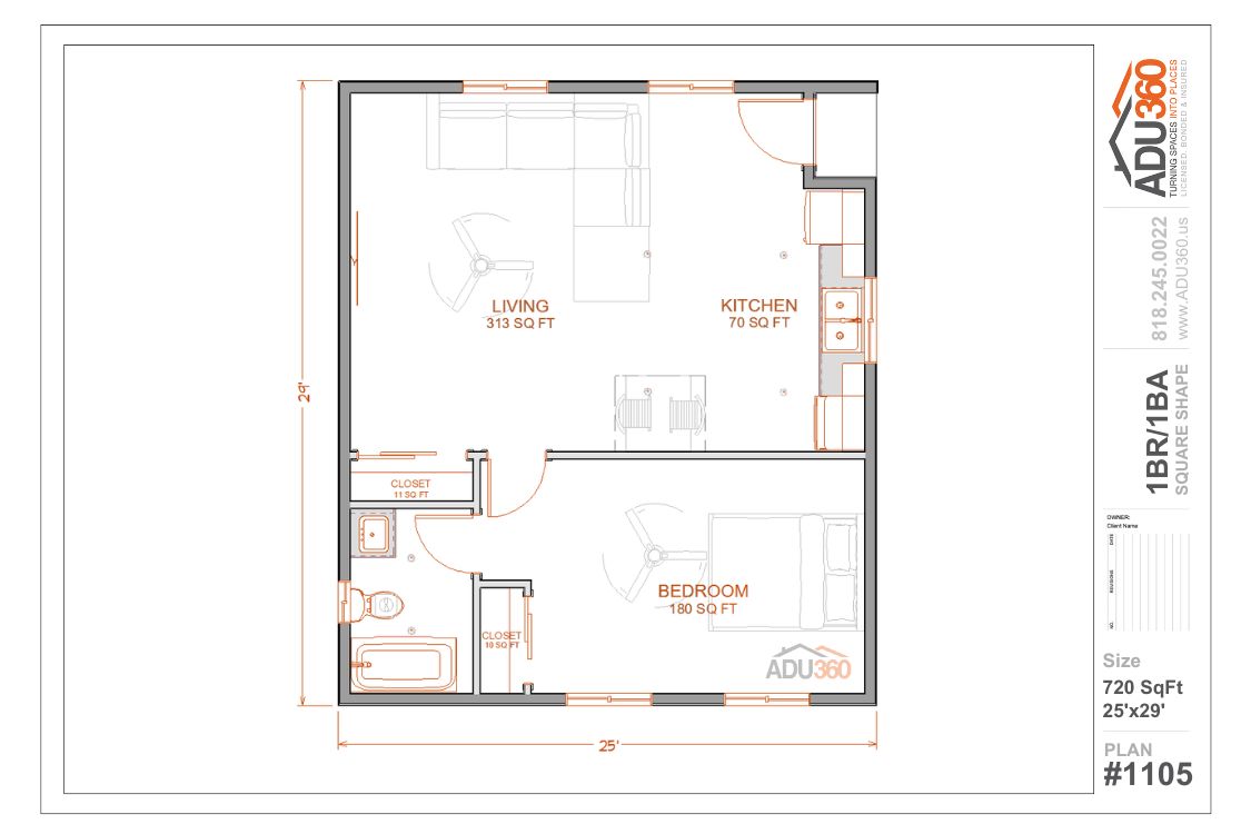 #1105 – 1BR/1BA – 720 sqft