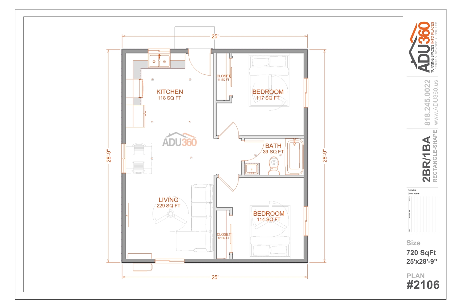 #2106 – 2BR/1BA – 720 sqft