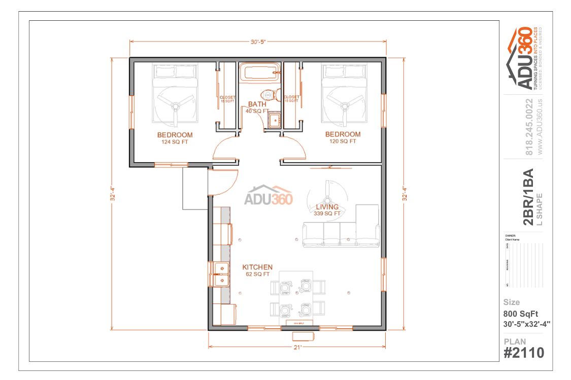 #2110 – 2BR/1 BA – 800 sqft