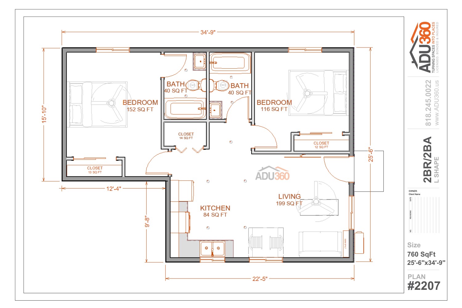 #2207 – 2BR/2BA – 760 sqft