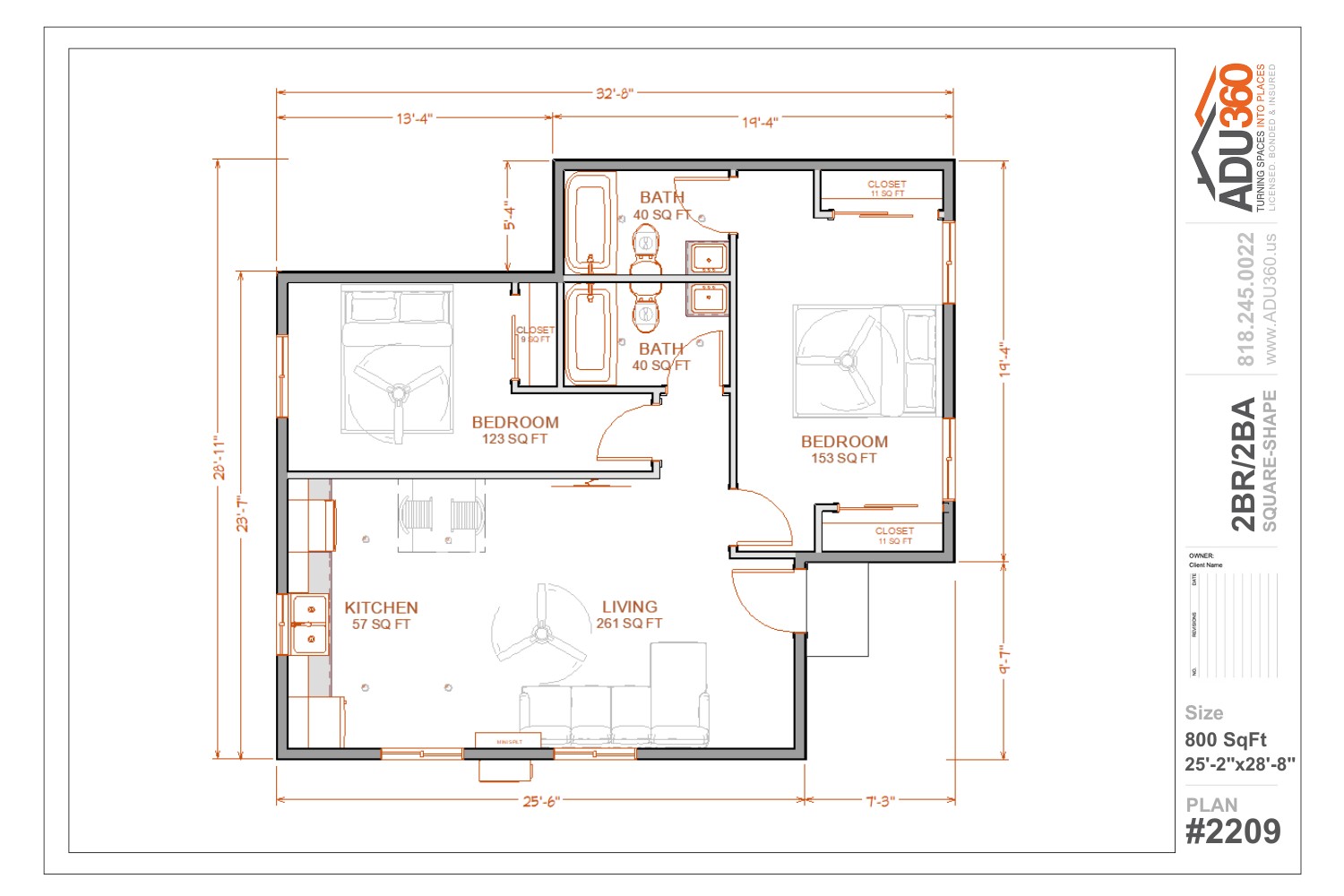 #2209 – 2BR/2BA – 800 sqft