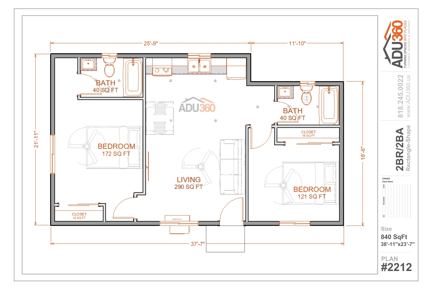 #2212 – 2BR/2BA – 840 sqft