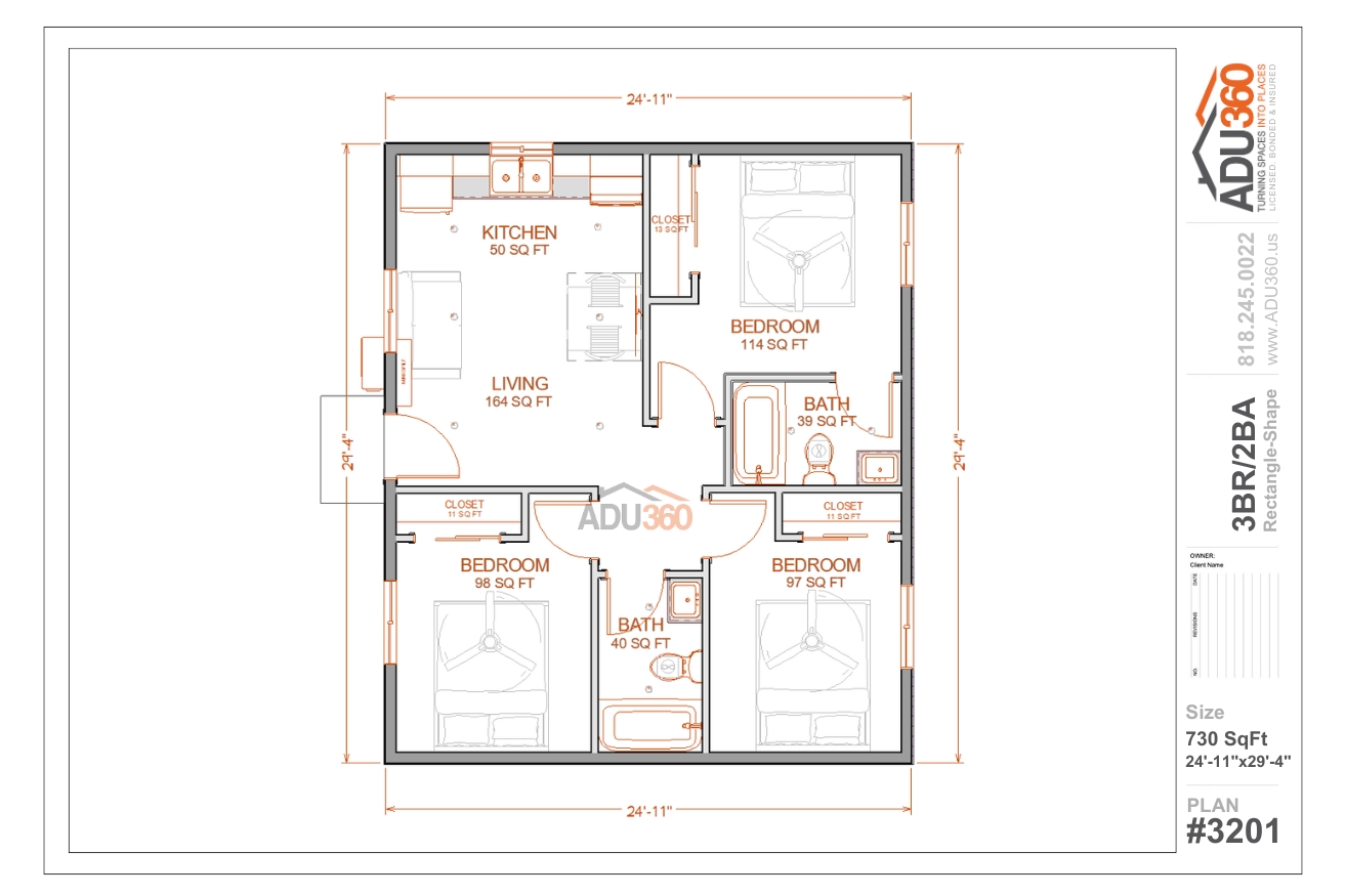 #3201 – 3BR/2BA – 730 sqft