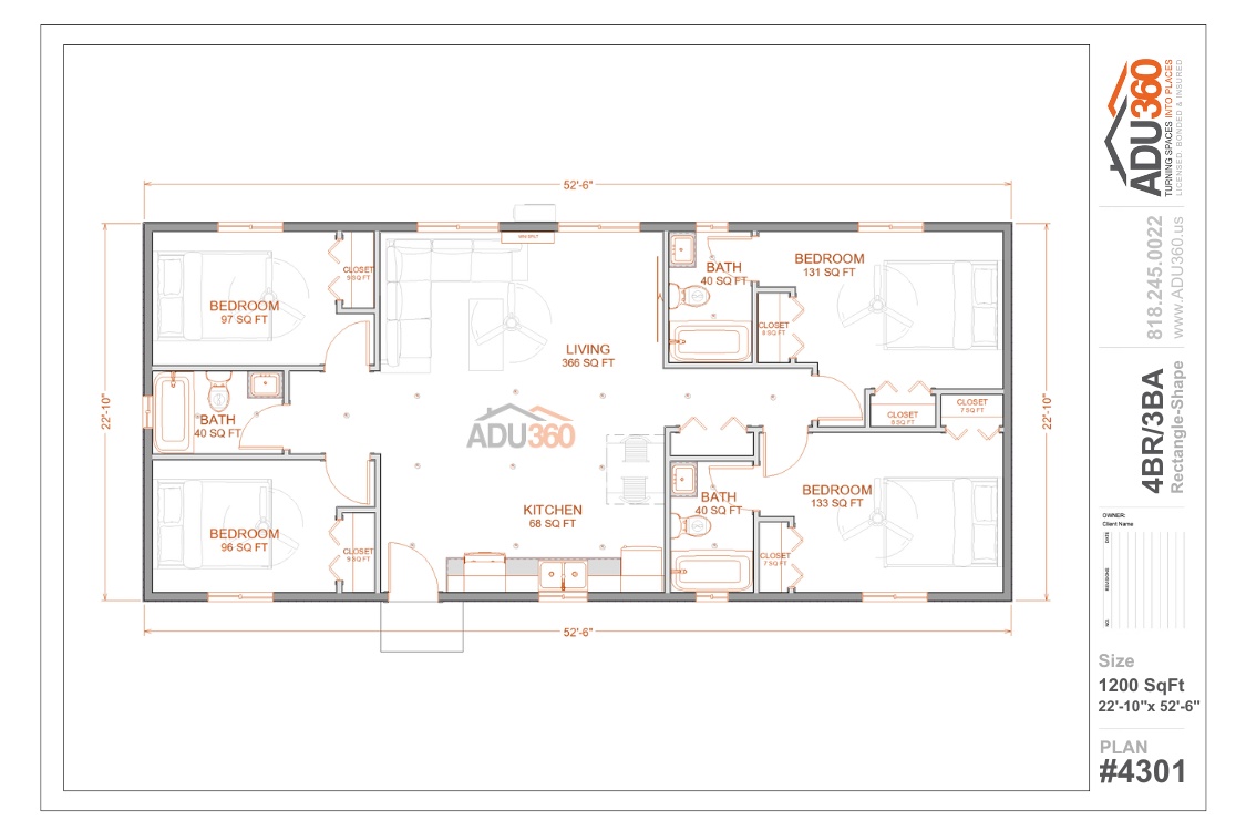 #4301 – 4BR/3BA – 1200 sqft