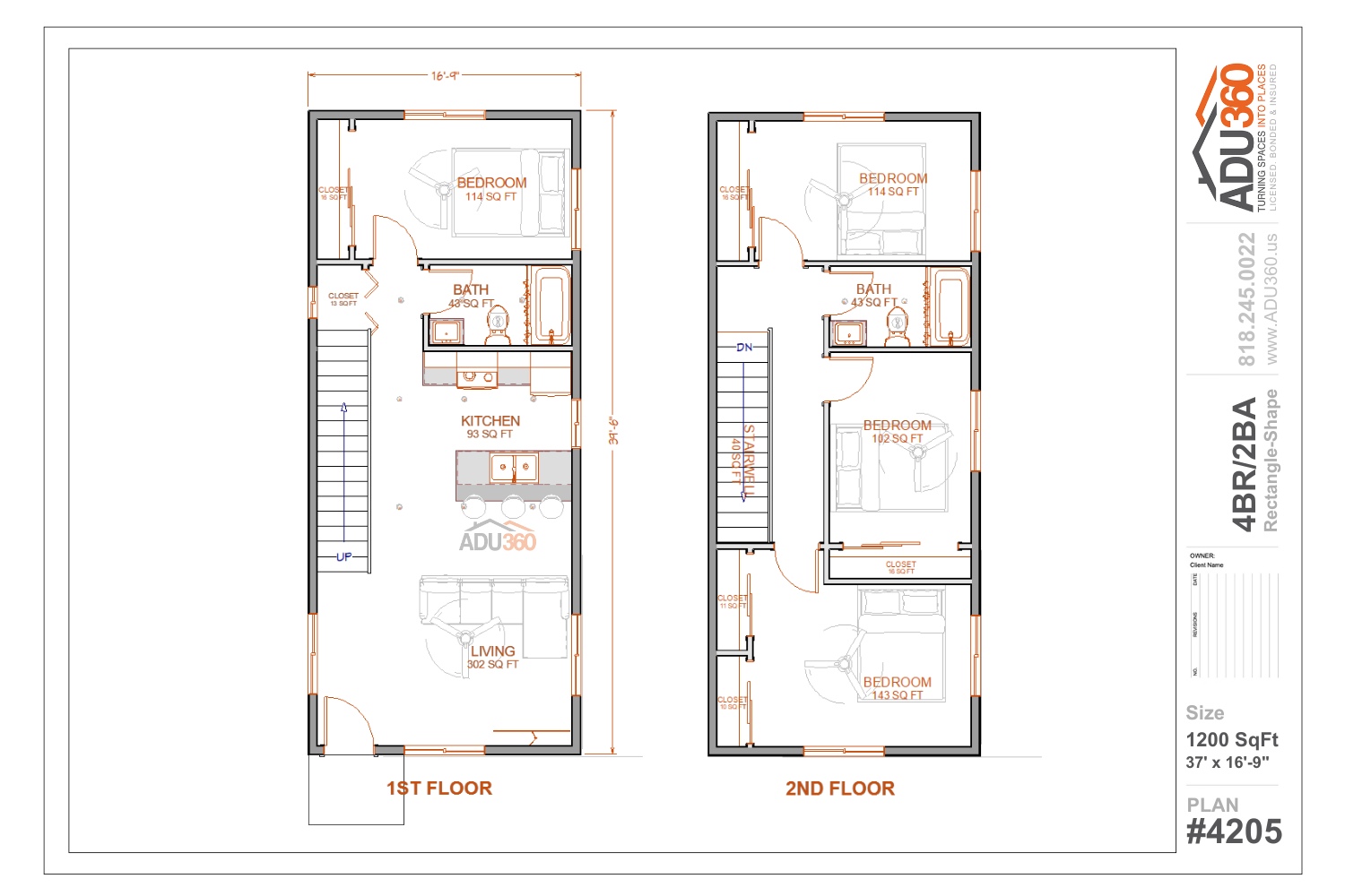 #S2-4205 – 4BR/2BA – 1200 sqft – 2 Stories