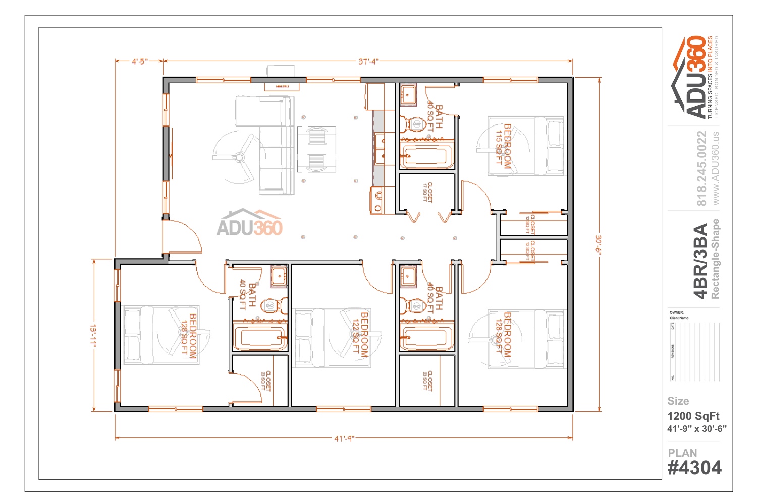 #4304 – 4BR/3BA – 1200 sqft