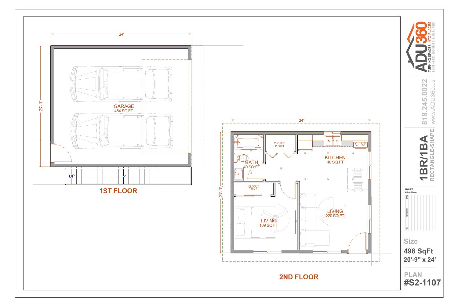 #S2-1107- 1BR/1 BA 498 sqft